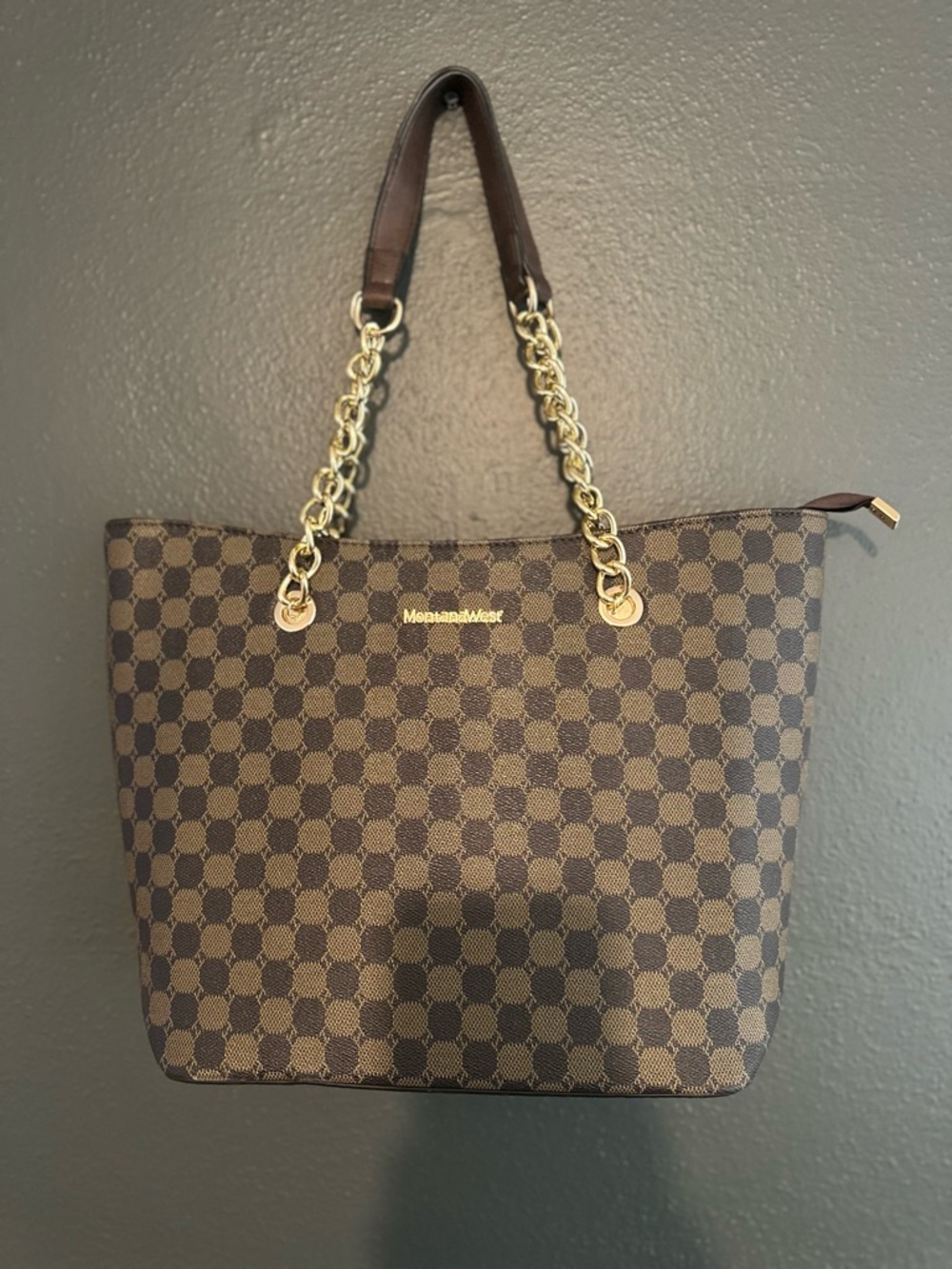 Montana West Large Brown Chain-Handle Shoulder Tote